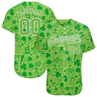 Custom Neon Green Neon Green-White 3D Pattern Design Authentic St. Patrick's Day Baseball Jersey - Monsterry DE