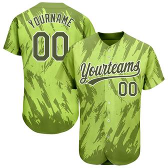 Custom Neon Green Olive-White 3D Pattern Design Authentic Baseball Jersey - Monsterry DE