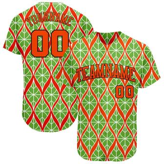 Custom Neon Green Orange-Black 3D Pattern Design Authentic Baseball Jersey - Monsterry