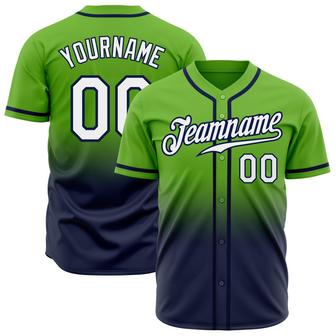 Custom Neon Green White-Navy Authentic Fade Fashion Baseball Jersey - Monsterry