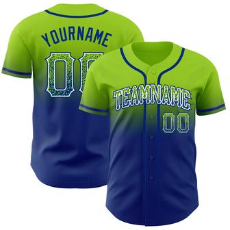 Custom Neon Green White-Royal Authentic Fade Fashion Baseball Jersey - Monsterry