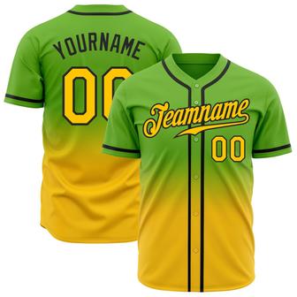 Custom Neon Green Yellow-Black Authentic Fade Fashion Baseball Jersey - Monsterry