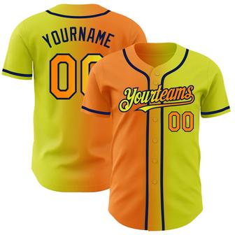 Custom Neon Yellow Bay Orange-Navy Authentic Gradient Fashion Baseball Jersey - Monsterry CA