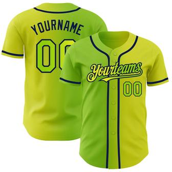 Custom Neon Yellow Neon Green-Navy Authentic Gradient Fashion Baseball Jersey - Monsterry