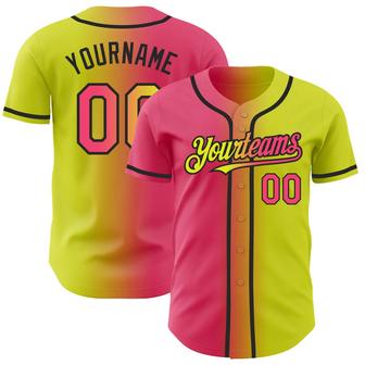 Custom Neon Yellow Neon Pink-Black Authentic Gradient Fashion Baseball Jersey - Monsterry AU