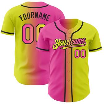 Custom Neon Yellow Pink-Black Authentic Gradient Fashion Baseball Jersey - Monsterry