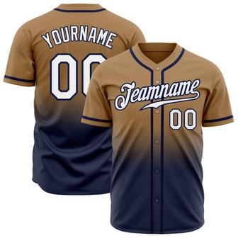 Custom Old Gold White-Navy Authentic Fade Fashion Baseball Jersey - Monsterry