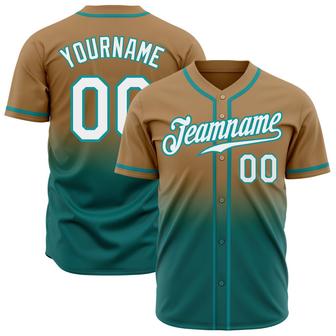 Custom Old Gold White-Teal Authentic Fade Fashion Baseball Jersey - Monsterry
