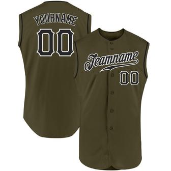 Custom Olive Black-White Authentic Sleeveless Salute To Service Baseball Jersey - Monsterry
