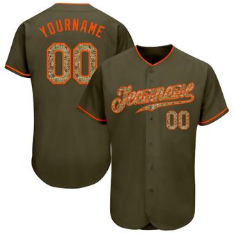 Custom Olive Camo-Orange Authentic Salute To Service Baseball Jersey - Monsterry