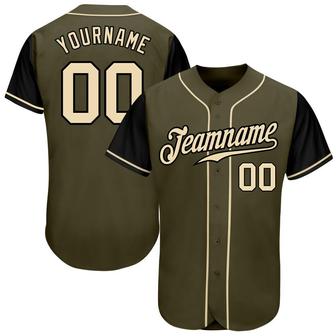 Custom Olive Cream-Black Authentic Two Tone Salute To Service Baseball Jersey - Monsterry