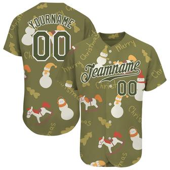 Custom Olive Olive-White Christmas 3D Authentic Salute To Service Baseball Jersey - Monsterry DE