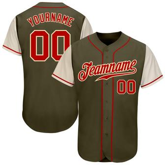 Custom Olive Red-Cream Authentic Two Tone Salute To Service Baseball Jersey - Monsterry
