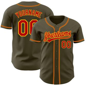 Custom Olive Red-Gold Authentic Salute To Service Baseball Jersey - Monsterry