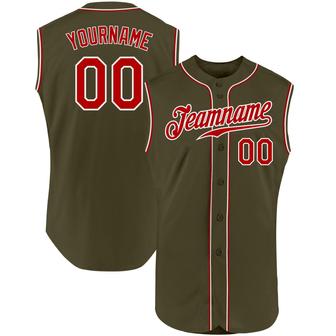 Custom Olive Red-White Authentic Sleeveless Salute To Service Baseball Jersey - Monsterry CA