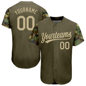 Custom Olive Vegas Gold-Camo 3D Pattern Design Authentic Salute To Service Baseball Jersey - Monsterry