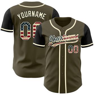 Custom Olive Vintage USA Flag Black-Cream Authentic Salute To Service Two Tone Baseball Jersey - Monsterry