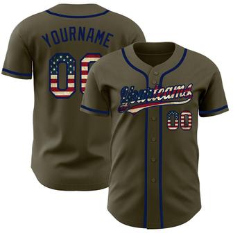 Custom Olive Vintage USA Flag-Navy Authentic Salute To Service Baseball Jersey - Monsterry
