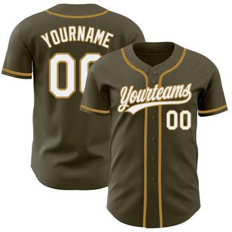 Custom Olive White-Old Gold Authentic Salute To Service Baseball Jersey - Monsterry