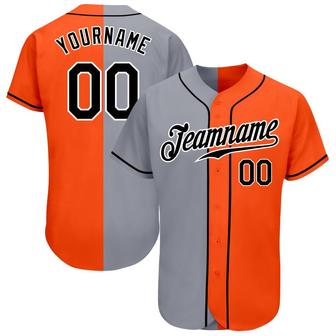 Custom Orange Black-Gray Authentic Split Fashion Baseball Jersey - Monsterry