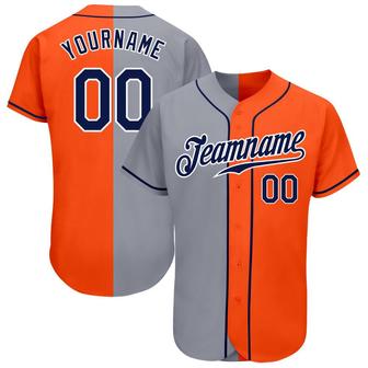 Custom Orange Navy-Gray Authentic Split Fashion Baseball Jersey - Monsterry AU