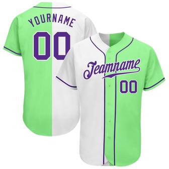 Custom Pea Green Purple-White Authentic Split Fashion Baseball Jersey - Monsterry UK