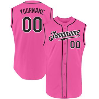 Custom Pink Black-White Authentic Sleeveless Baseball Jersey - Monsterry UK