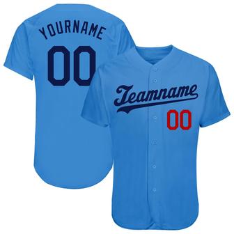 Custom Powder Blue Navy-Red Authentic Baseball Jersey - Monsterry AU