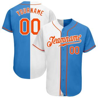 Custom Powder Blue Orange-White Authentic Split Fashion Baseball Jersey - Monsterry AU