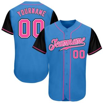 Custom Powder Blue Pink-Black Authentic Two Tone Baseball Jersey - Monsterry AU
