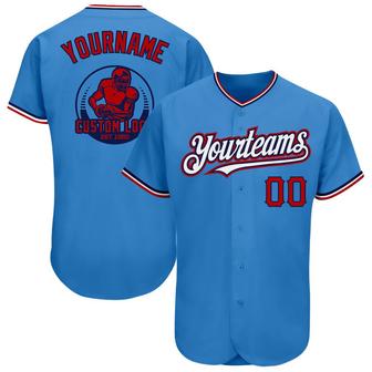 Custom Powder Blue Red-Navy Pinstripe Red Authentic Baseball Jersey - Monsterry AU