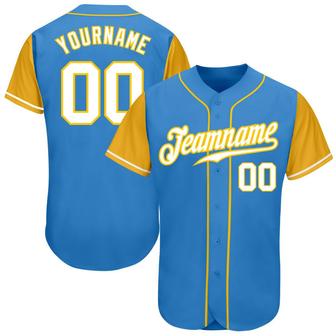 Custom Powder Blue White-Gold Authentic Two Tone Baseball Jersey - Monsterry AU
