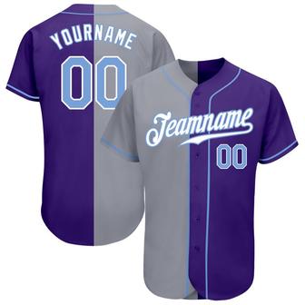 Custom Purple Light Blue-Gray Authentic Split Fashion Baseball Jersey - Monsterry