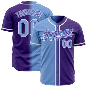 Custom Purple Light Blue-White Authentic Gradient Fashion Baseball Jersey - Monsterry