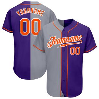 Custom Purple Orange-Gray Authentic Split Fashion Baseball Jersey - Monsterry