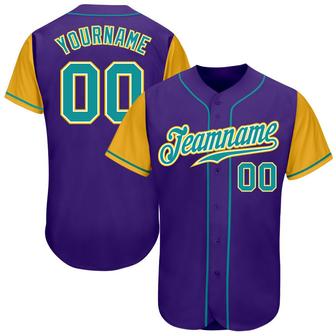 Custom Purple Teal-Gold Authentic Two Tone Baseball Jersey - Monsterry