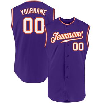 Custom Purple White-Orange Authentic Sleeveless Baseball Jersey - Monsterry CA