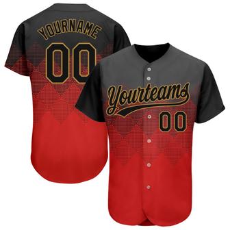 Custom Red Black-Old Gold 3D Pattern Design Authentic Baseball Jersey - Monsterry AU