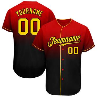 Custom Red Gold-Black Authentic Fade Fashion Baseball Jersey - Monsterry