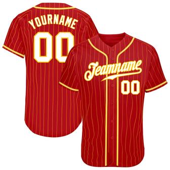 Custom Red Gold Pinstripe White-Gold Authentic Baseball Jersey - Monsterry UK