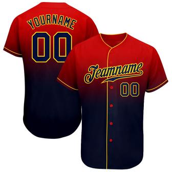 Custom Red Navy-Gold Authentic Fade Fashion Baseball Jersey - Monsterry