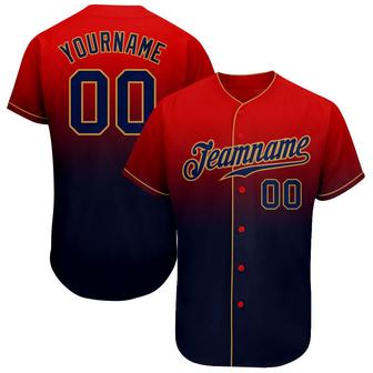 Custom Red Navy-Old Gold Authentic Fade Fashion Baseball Jersey - Monsterry