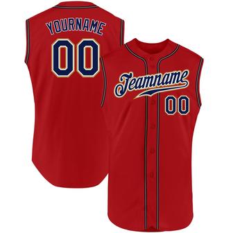 Custom Red Navy-Old Gold Authentic Sleeveless Baseball Jersey - Monsterry CA