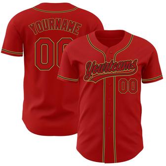 Custom Red Red Black-Old Gold Authentic Baseball Jersey - Monsterry