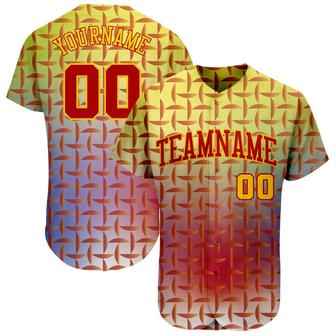 Custom Red Red-Gold 3D Pattern Design Authentic Baseball Jersey - Monsterry