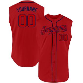 Custom Red Red-Navy Authentic Sleeveless Baseball Jersey - Monsterry AU