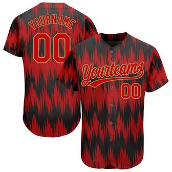 Custom Red Red Old Gold-Black 3D Pattern Design Authentic Baseball Jersey - Monsterry