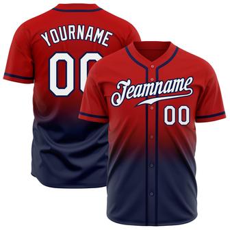Custom Red White-Navy Authentic Fade Fashion Baseball Jersey - Monsterry