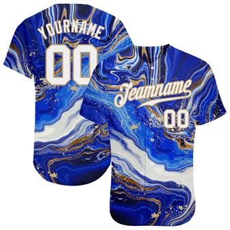 Custom Royal White-Old Gold 3D Pattern Design Marble Authentic Baseball Jersey - Monsterry