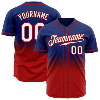 Custom Royal White-Red Authentic Fade Fashion Baseball Jersey - Monsterry